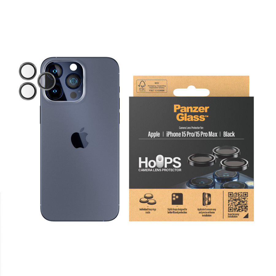 Ochranný kryt objektívu fotoaparátu Hoops pre iPhone 15 Pro/15 Pro Max, čierna