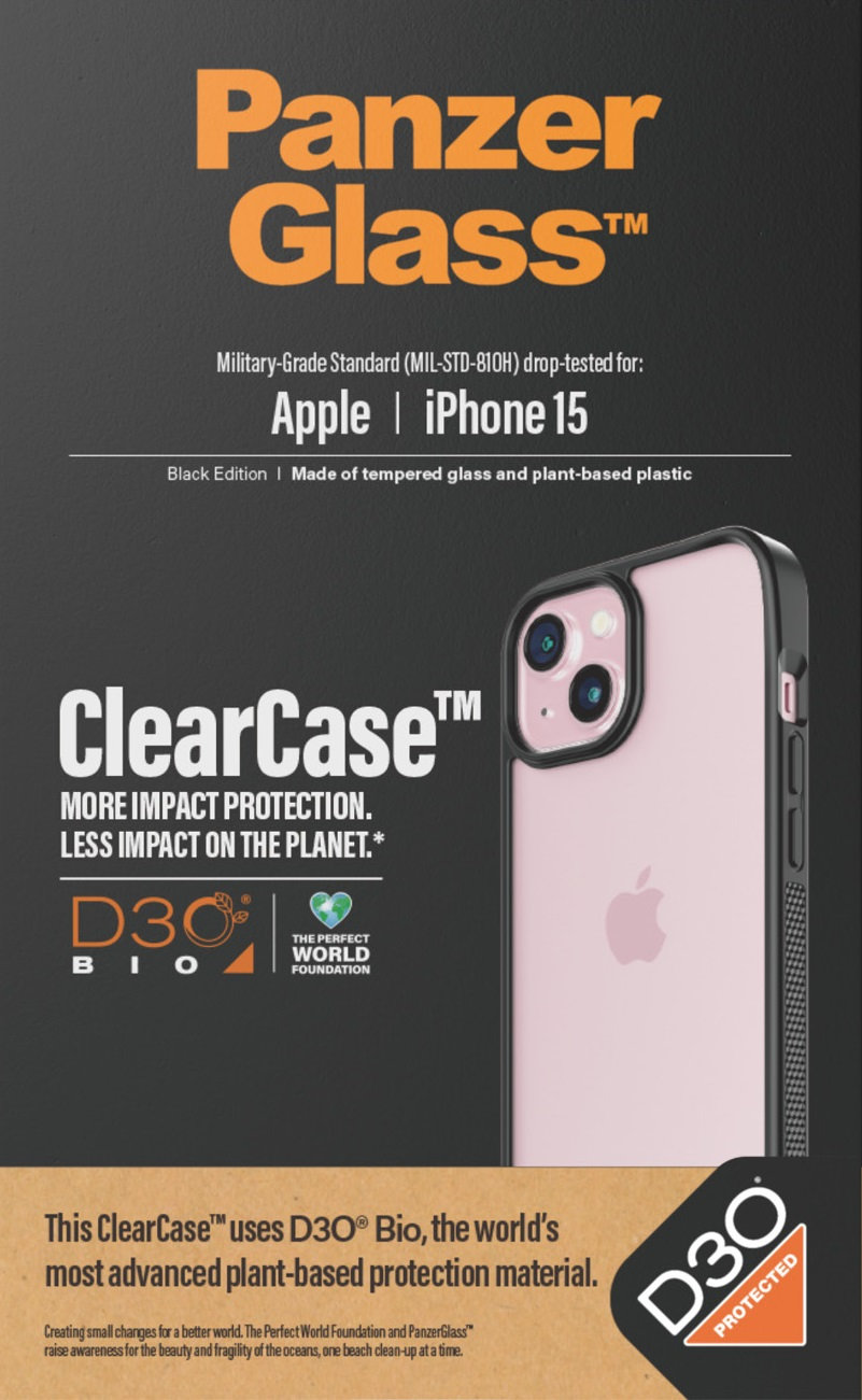 Puzdro ClearCase D3O pre iPhone 15, čierna