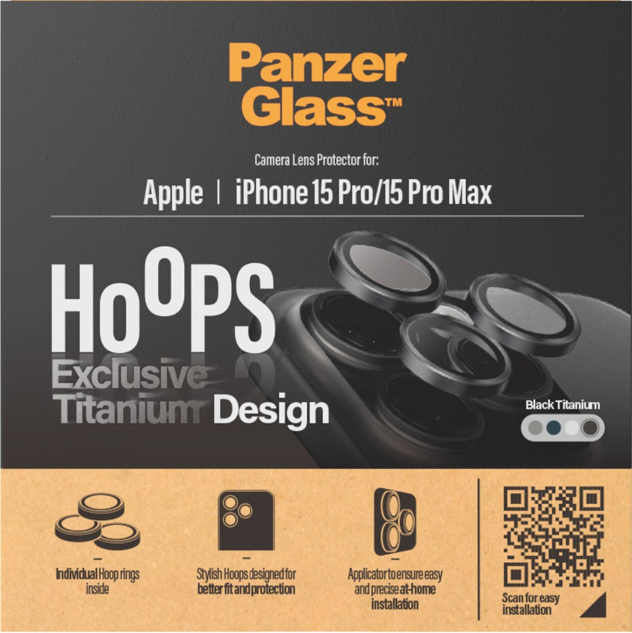 Ochranný kryt objektívu Hoops pre iPhone 15 Pro/15 Pro Max, black titanium