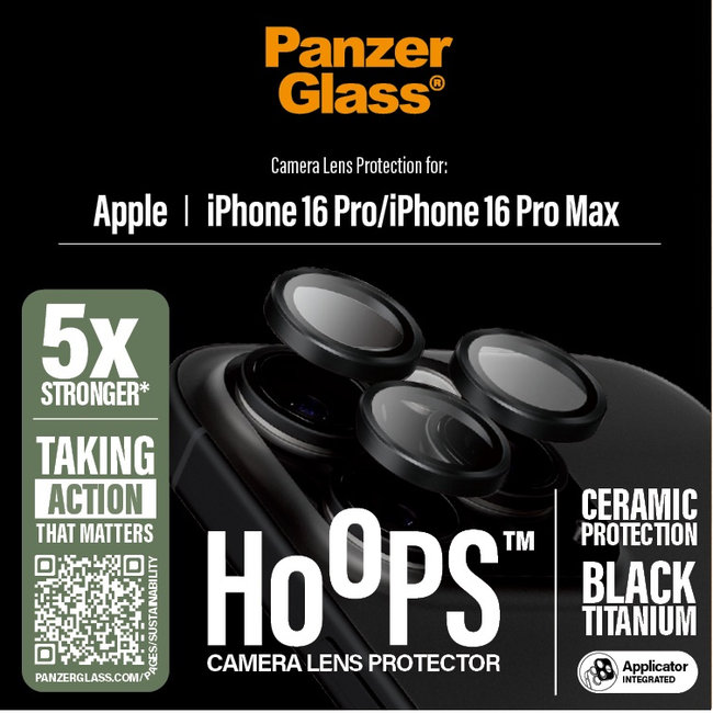 Ochranný kryt objektívu Hoops Ceramic pre iPhone 16 Pro/16 Pro Max, čierna