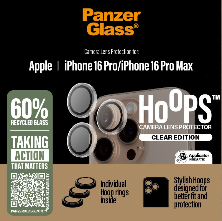 Ochranný kryt objektívu Hoops pre iPhone 16 Pro/16 Pro Max, číra