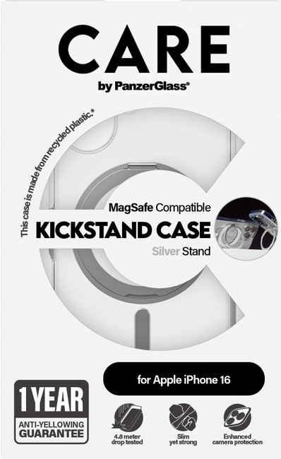 CARE - Puzdro Kickstand s MagSafe pre iPhone 16, strieborná