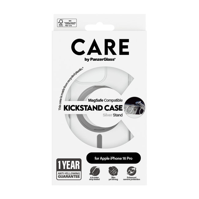 CARE - Puzdro Kickstand s MagSafe pre iPhone 16 Pro, strieborná