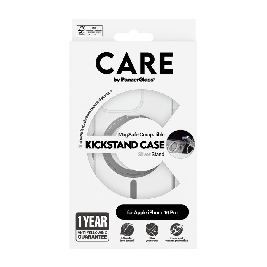 CARE - Puzdro Kickstand s MagSafe pre iPhone 16 Pro, strieborná