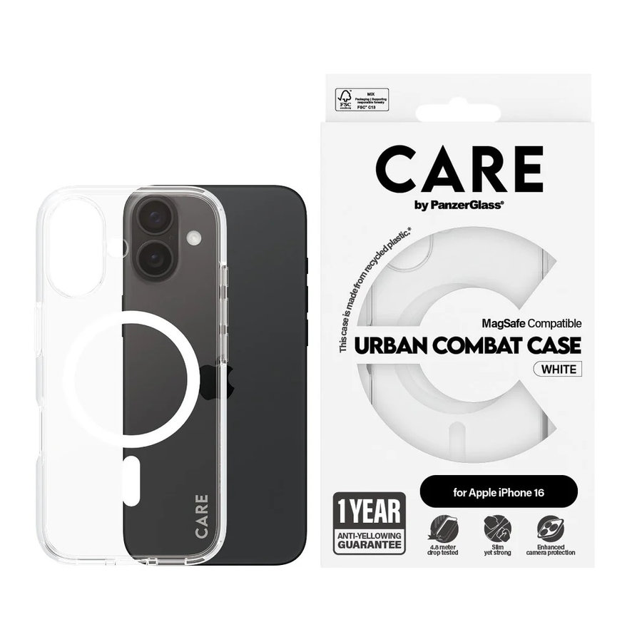 CARE - Puzdro Urban Combat s MagSafe pre iPhone 16, biela