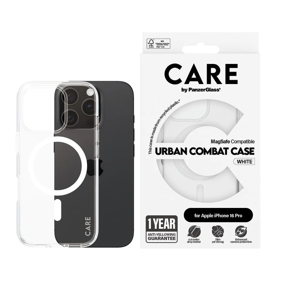 CARE - Puzdro Urban Combat s MagSafe pre iPhone 16 Pro, biela