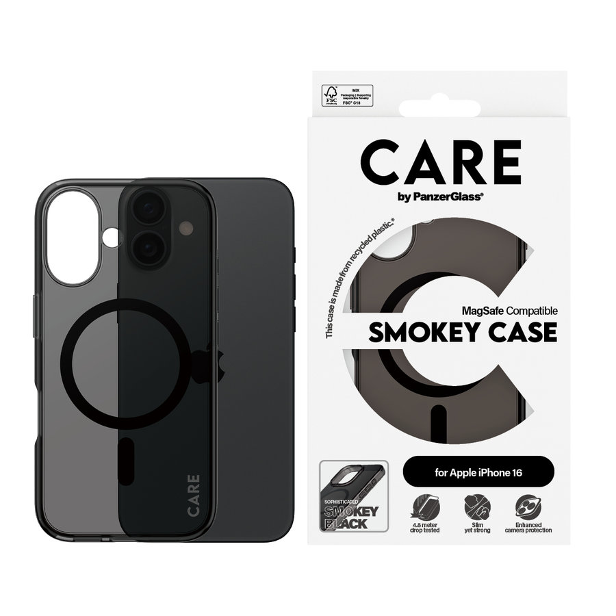 CARE - Puzdro Smokey s MagSafe pre iPhone 16, čierna