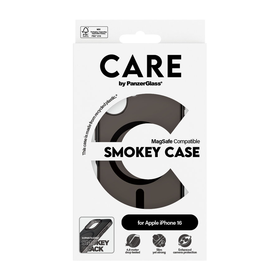 CARE - Puzdro Smokey s MagSafe pre iPhone 16, čierna