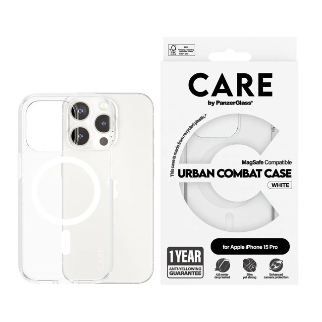 CARE - Puzdro Urban Combat s MagSafe pre iPhone 15 Pro, biela