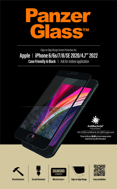 Tvrdené sklo Case Friendly AB pre iPhone SE 2022/SE 2020/8/7/6s/6, čierna