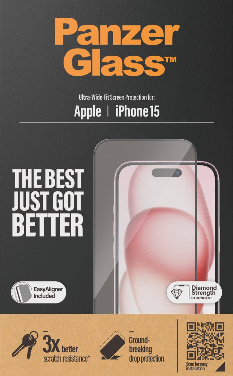 Tvrdené sklo UWF s aplikátorom pre iPhone 15, čierna