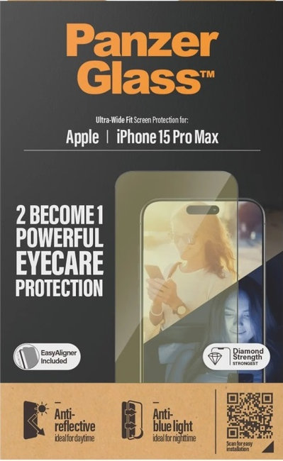 Tvrdené sklo UWF Eyecare s aplikátorom pre iPhone 15 Pro Max, čierna