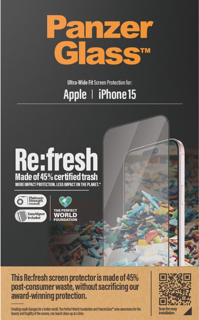 Tvrdené sklo Re:fresh UWF s aplikátorom pre iPhone 15, čierna