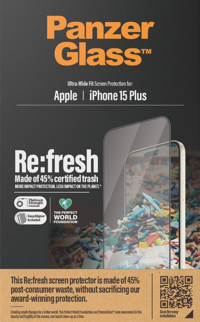 Tvrdené sklo Re:fresh UWF s aplikátorom pre iPhone 15 Plus, čierna