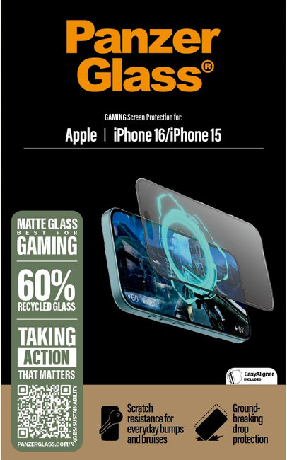 Tvrdené sklo UWF Gaming s aplikátorom pre iPhone 16/15, čierna