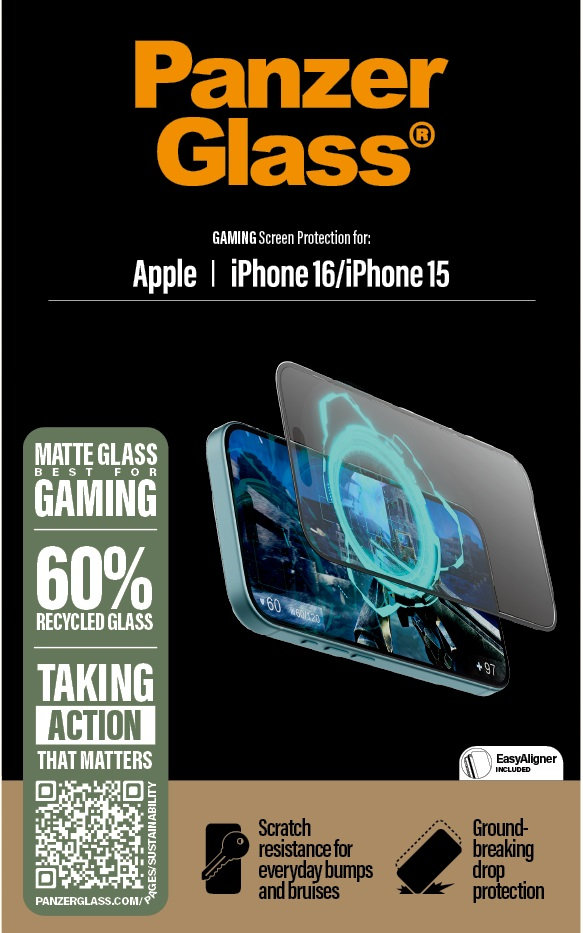 Tvrdené sklo UWF Gaming s aplikátorom pre iPhone 16/15, čierna