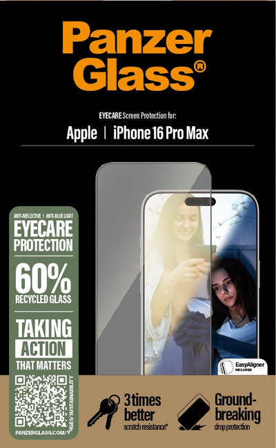 Tvrdené sklo UWF Eyecare s aplikátorom pre iPhone 16 Pro Max, čierna