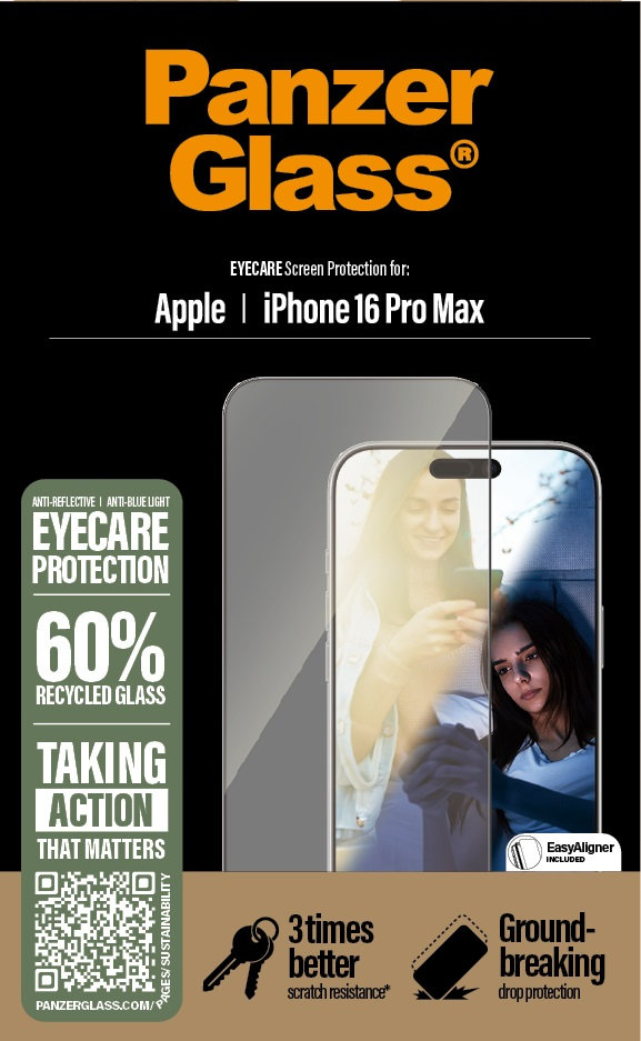 Tvrdené sklo UWF Eyecare s aplikátorom pre iPhone 16 Pro Max, čierna
