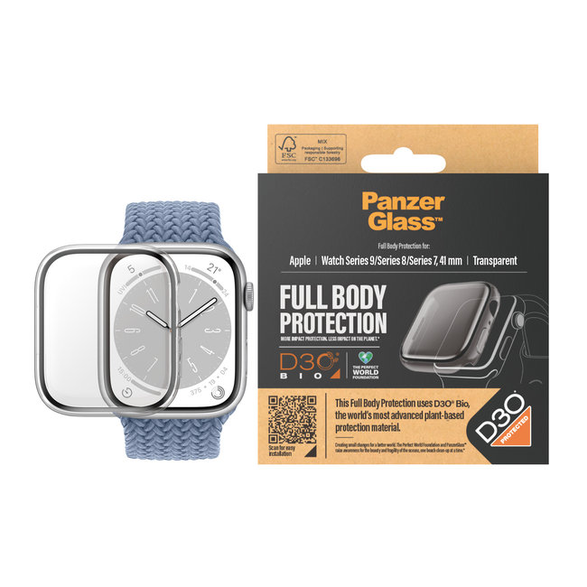 Tvrdené sklo Full Body D3O pre Apple Watch 9/8/7 41 mm, transparentná