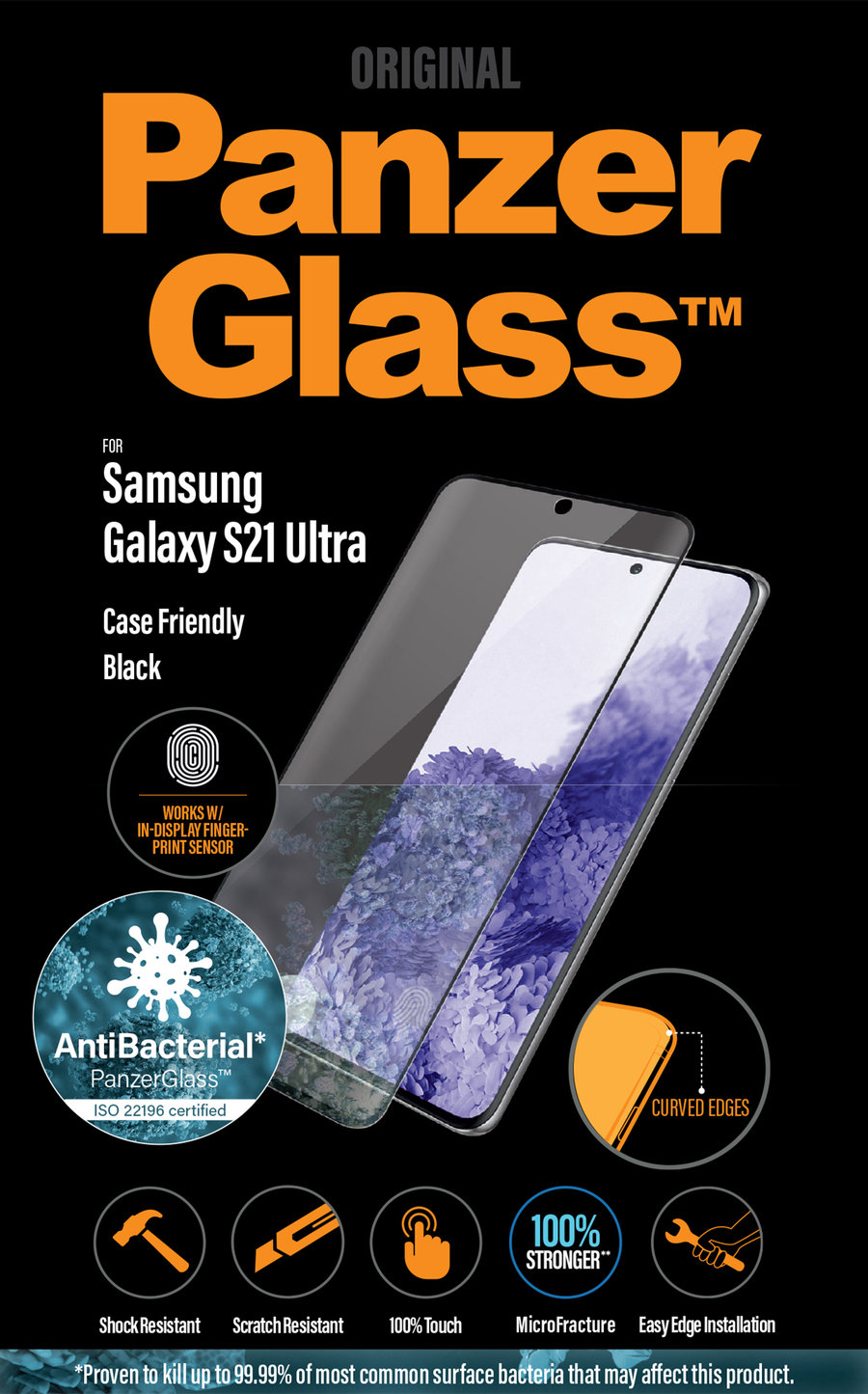 Tvrdené sklo Case Friendly AB pre Samsung Galaxy S21 Ultra, Fingerprint komp., čierna