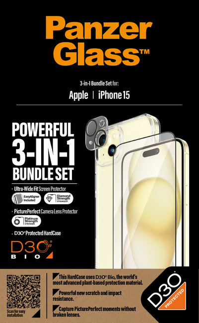 Bundle PicturePerfect + Tvrdené sklo UWF + Hard Case D3O pre iPhone 15
