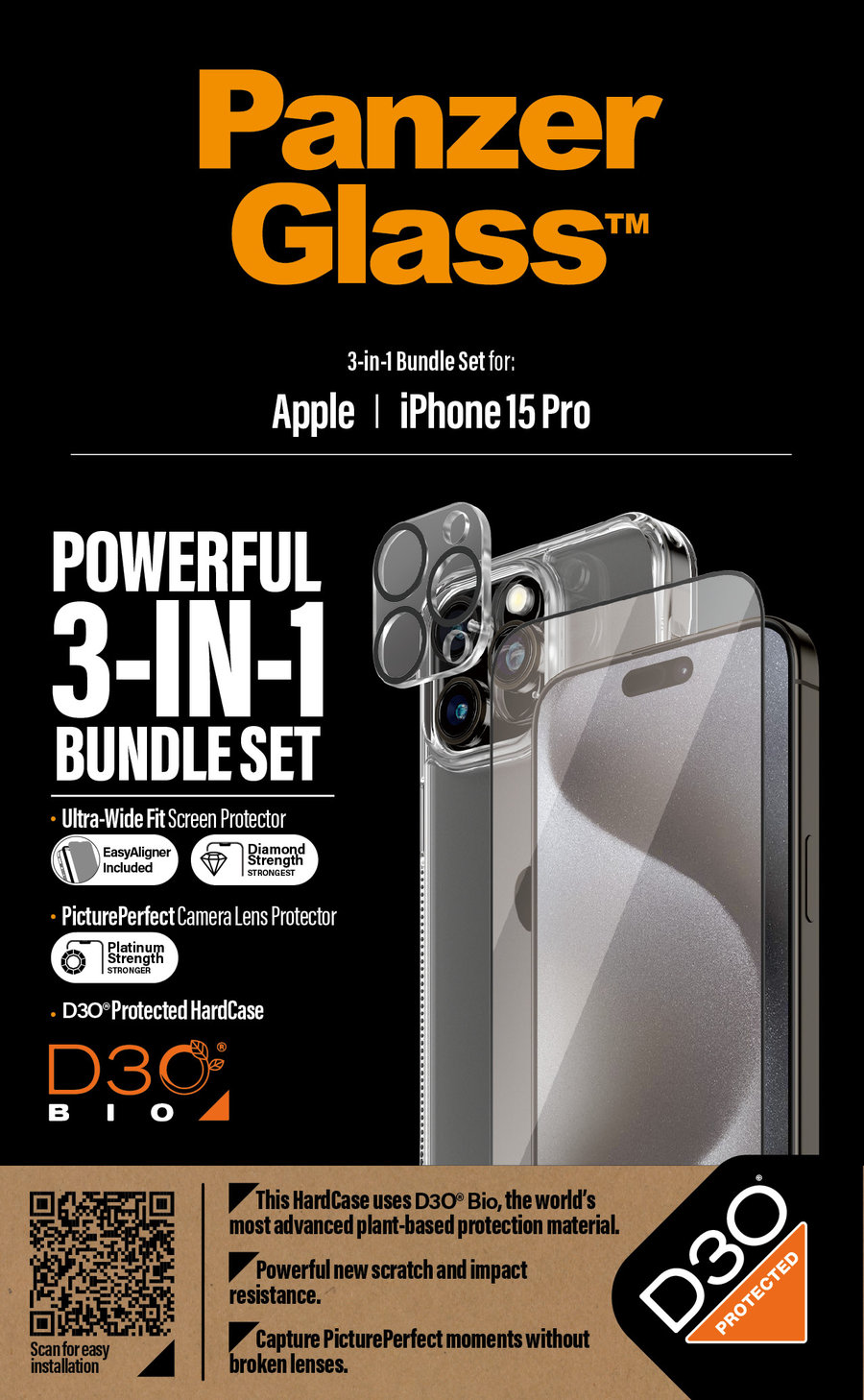 Bundle PicturePerfect + Tvrdené sklo UWF + Hard Case D3O pre iPhone 15 Pro