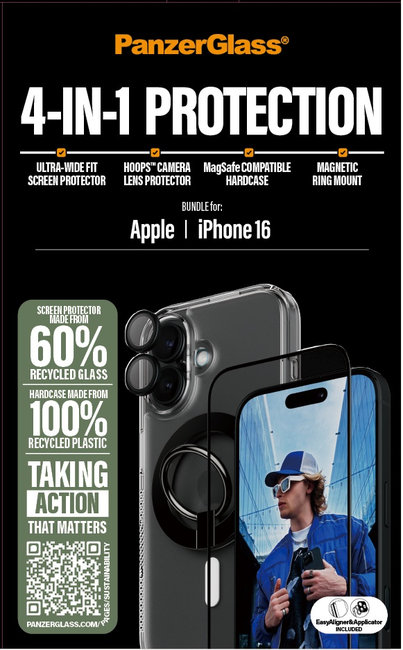 Bundle Hoops + Tvrdené sklo UWF + Hard Case + Magnetic Ring Mount pre iPhone 16