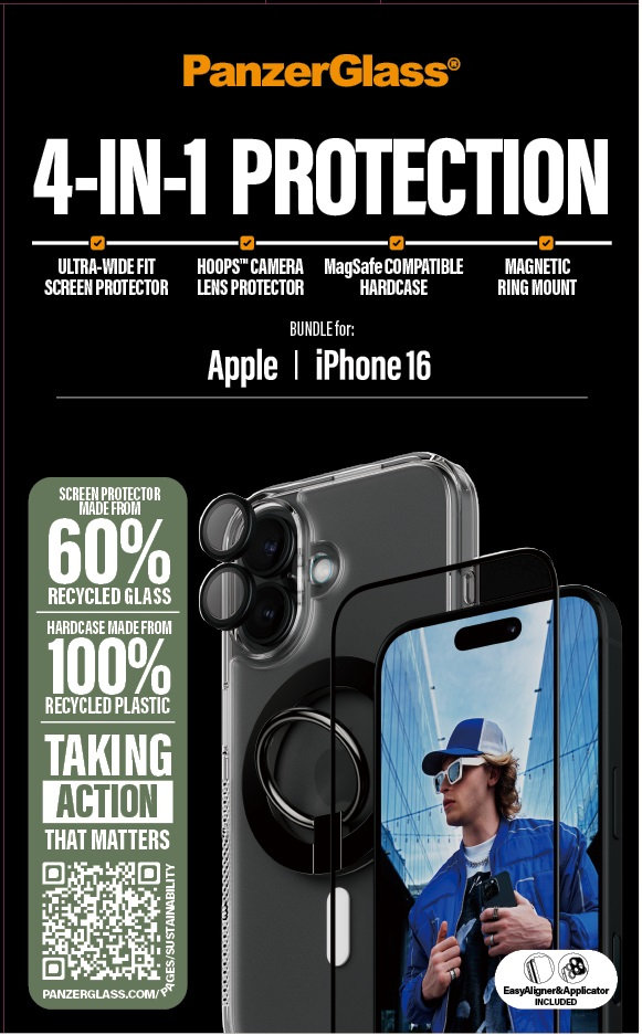 Bundle Hoops + Tvrdené sklo UWF + Hard Case + Magnetic Ring Mount pre iPhone 16