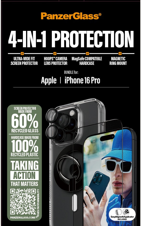 Bundle Hoops + Tvrdené sklo UWF + Hard Case + Magnetic Ring Mount pre iPhone 16 Pro