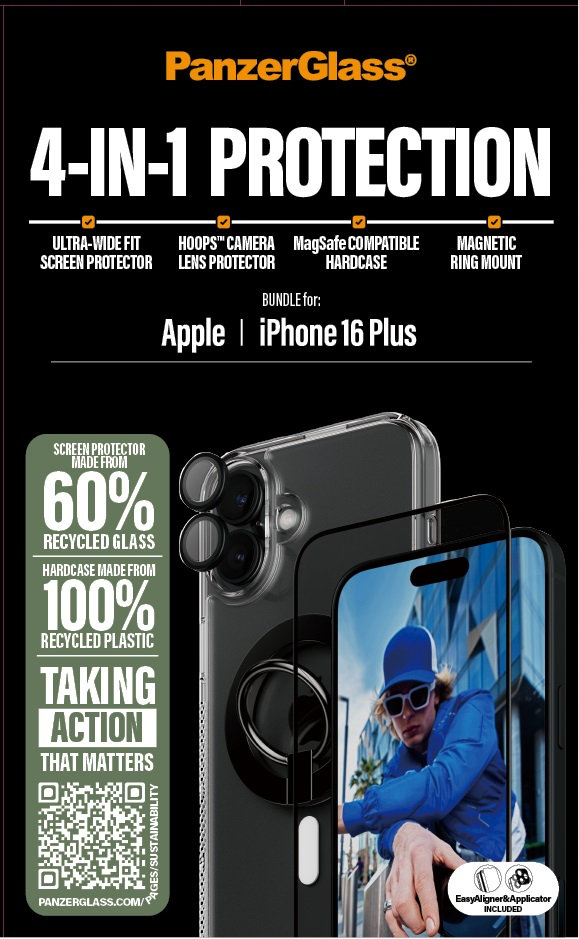 Bundle Hoops + Tvrdené sklo UWF + Hard Case + Magnetic Ring Mount pre iPhone 16 Plus