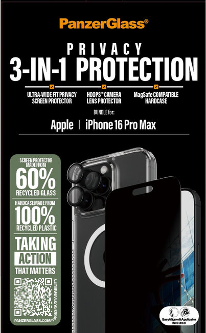 Bundle Hoops + Tvrdené sklo UWF Privacy + Hard Case pre iPhone 16 Pro Max