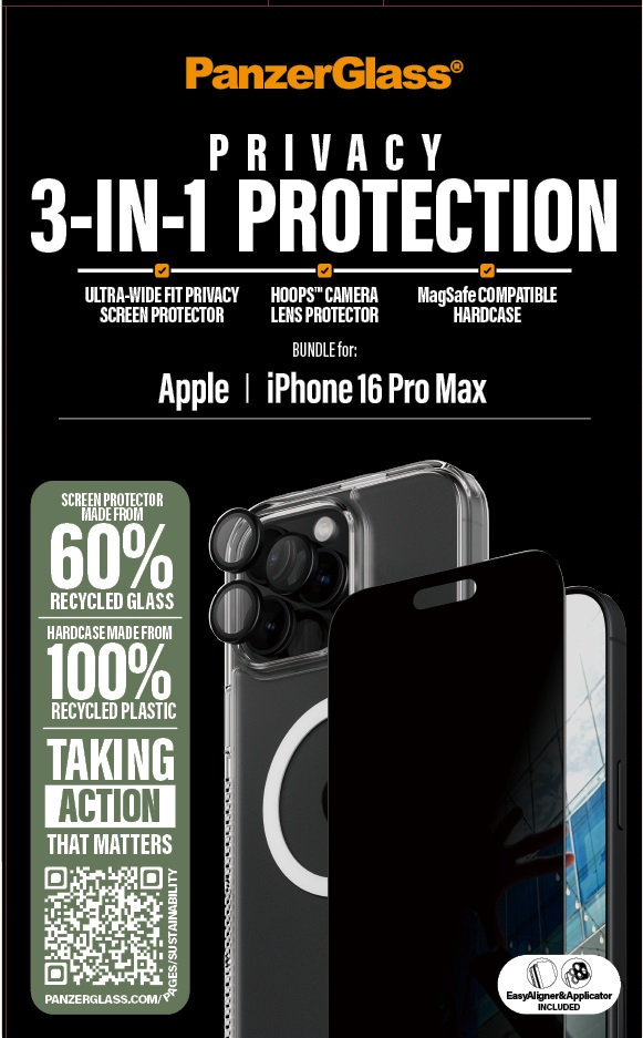 Bundle Hoops + Tvrdené sklo UWF Privacy + Hard Case pre iPhone 16 Pro Max