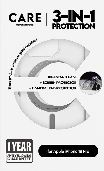 CARE - Bundle Hoops Ceramic + Tvrdené sklo UWF Ceramic + Puzdro Kickstand pre iPhone 16 Pro