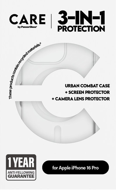 CARE - Bundle Hoops + Tvrdené sklo UWF + Puzdro Urban Combat pre iPhone 16 Pro