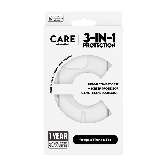CARE - Bundle Hoops + Tvrdené sklo UWF + Puzdro Urban Combat pre iPhone 16 Pro