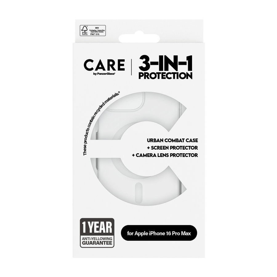 CARE - Bundle Hoops + Tvrdené sklo UWF + Puzdro Urban Combat pre iPhone 16 Pro Max