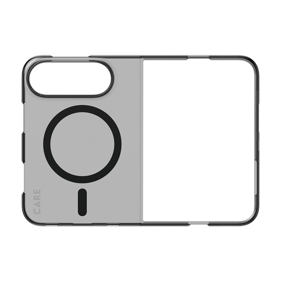 CARE - Puzdro SL1M Smokey s čiernym MagSafe pre iPhone Duo, transparentná