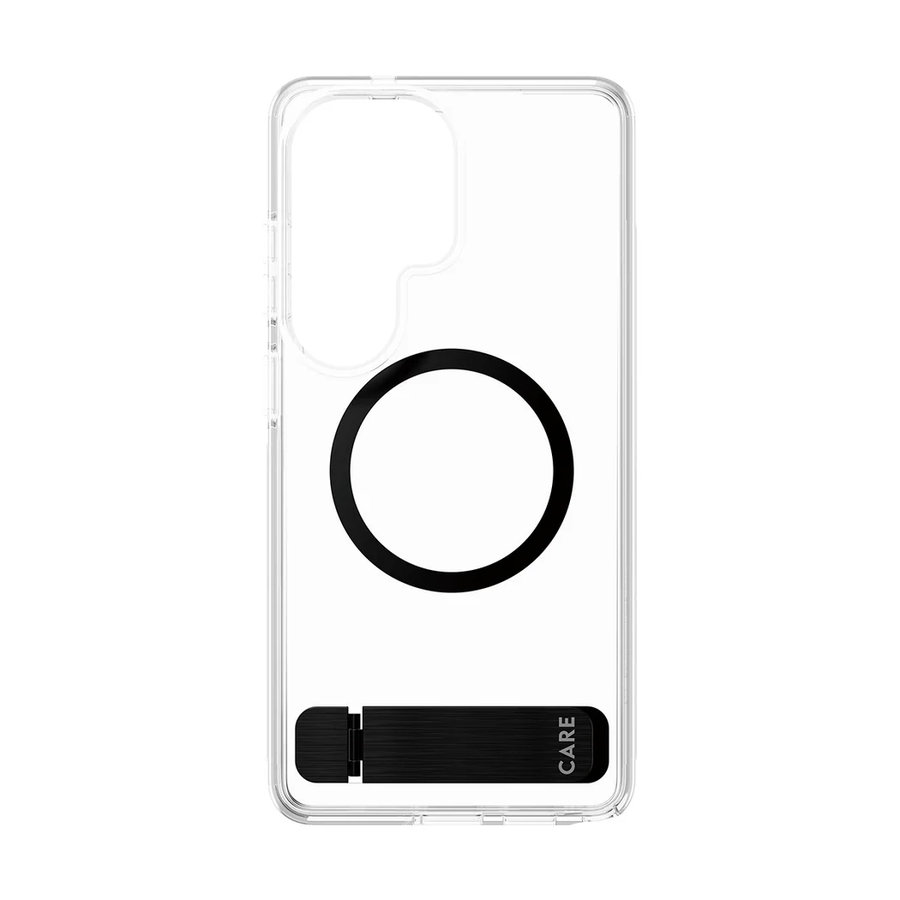 CARE - Puzdro Kickstand s čiernym QI pre Samsung Galaxy S26 Ultra, transparentná