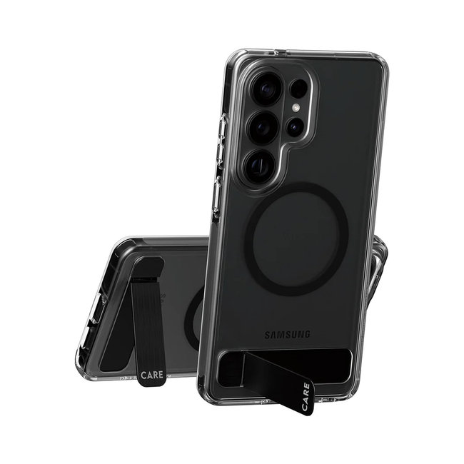 CARE - Puzdro Kickstand s čiernym QI pre Samsung Galaxy S26 Ultra, transparentná