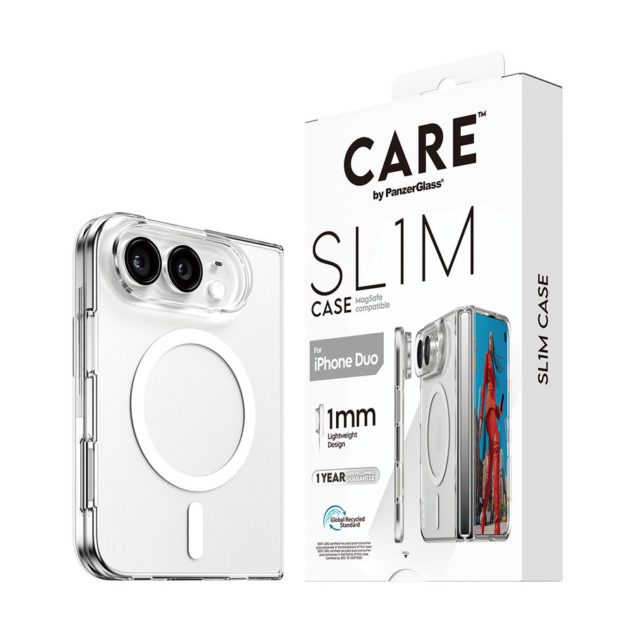 CARE - Puzdro SL1M s bielym MagSafe pre iPhone Duo, transparentná
