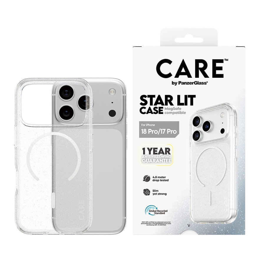 CARE - Puzdro Star Lit s MagSafe pre iPhone 18 Pro/17 Pro, transparentná