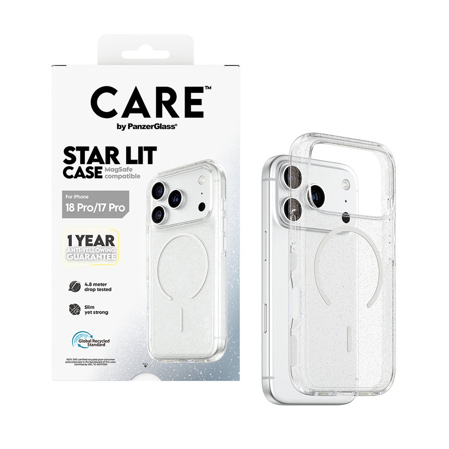 CARE - Puzdro Star Lit s MagSafe pre iPhone 18 Pro/17 Pro, transparentná