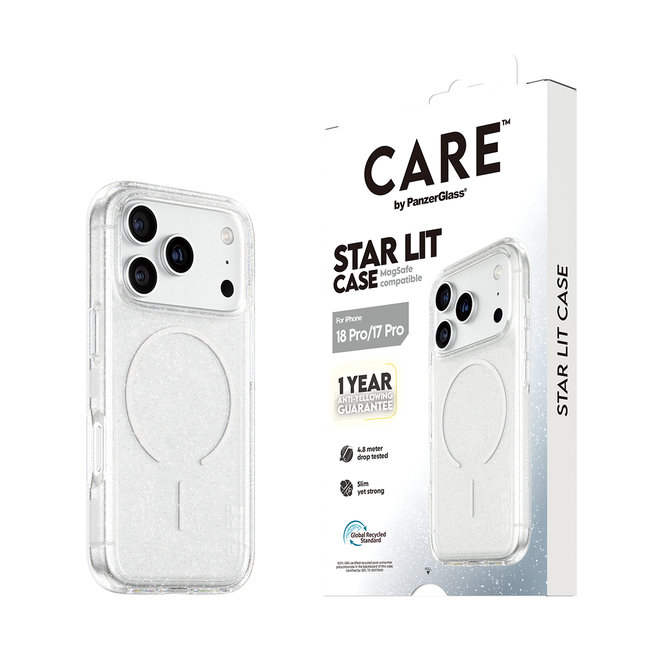 CARE - Puzdro Star Lit s MagSafe pre iPhone 18 Pro/17 Pro, transparentná