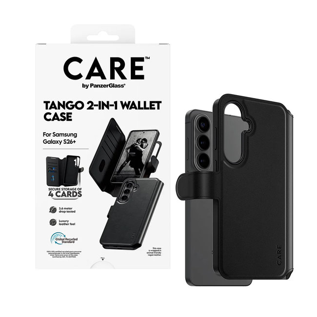 CARE - Puzdro Tango Wallet Two-In-One s QI pre Samsung Galaxy S26+, čierna