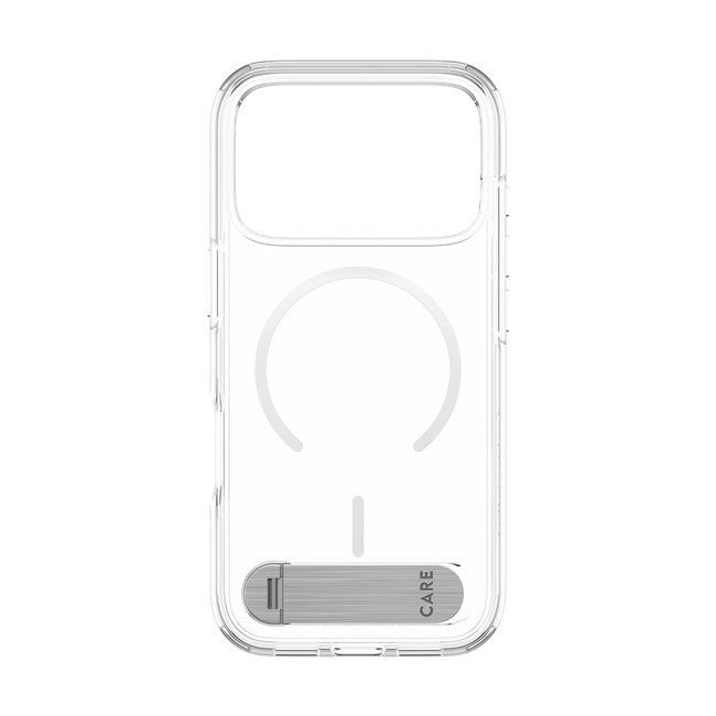 CARE - Puzdro Kickstand s bielym MagSafe pre iPhone 18 Pro/17 Pro, transparentná