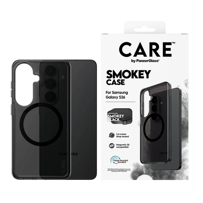 CARE - Puzdro Smokey s čiernym QI pre Samsung Galaxy S26, čierna