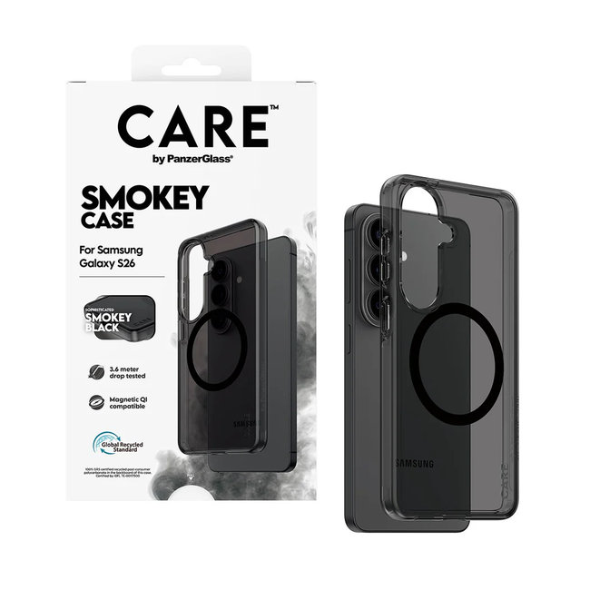 CARE - Puzdro Smokey s čiernym QI pre Samsung Galaxy S26, čierna
