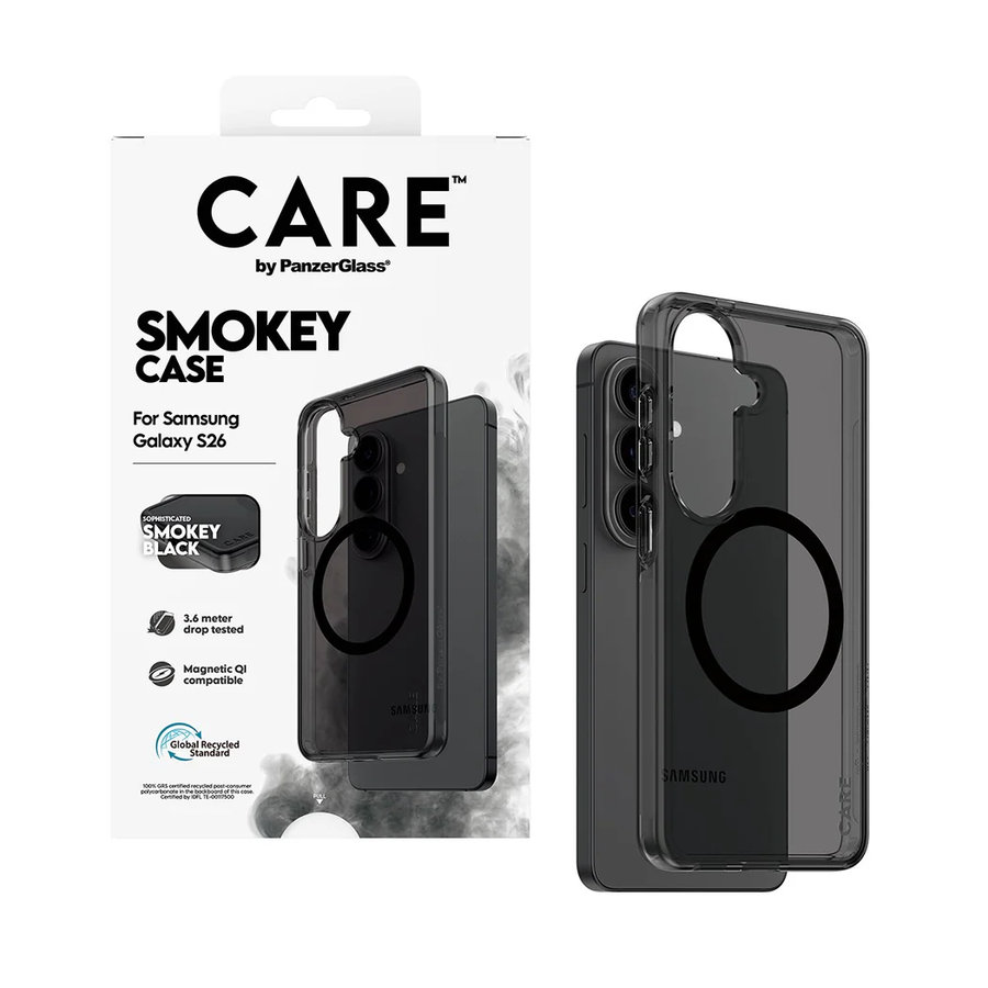 CARE - Puzdro Smokey s čiernym QI pre Samsung Galaxy S26, čierna