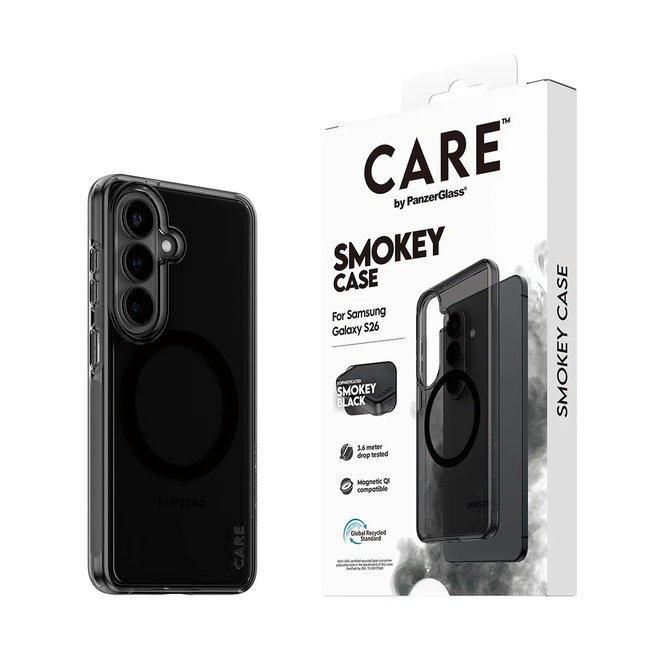 CARE - Puzdro Smokey s čiernym QI pre Samsung Galaxy S26, čierna
