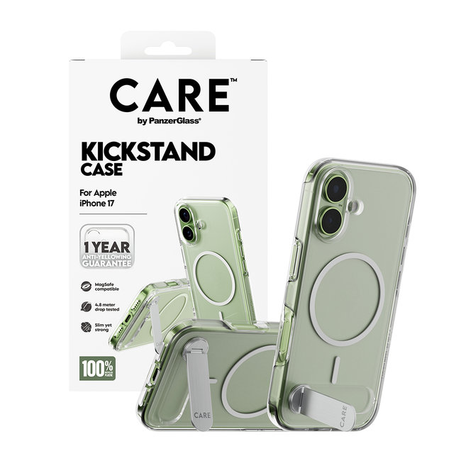 CARE - Puzdro Kickstand pre iPhone 17, transparentná